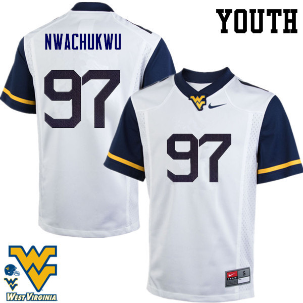NCAA Youth Noble Nwachukwu West Virginia Mountaineers White #97 Nike Stitched Football College Authentic Jersey TJ23B17DX